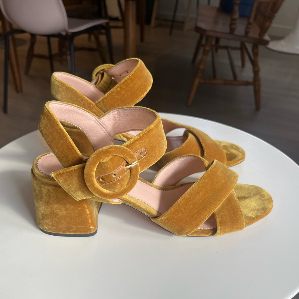 J. Crew Penny Velvet Block Heel Sandals in Chartreuse